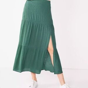 Nine West Teal Crosshatch Tiered Maxi Skirt